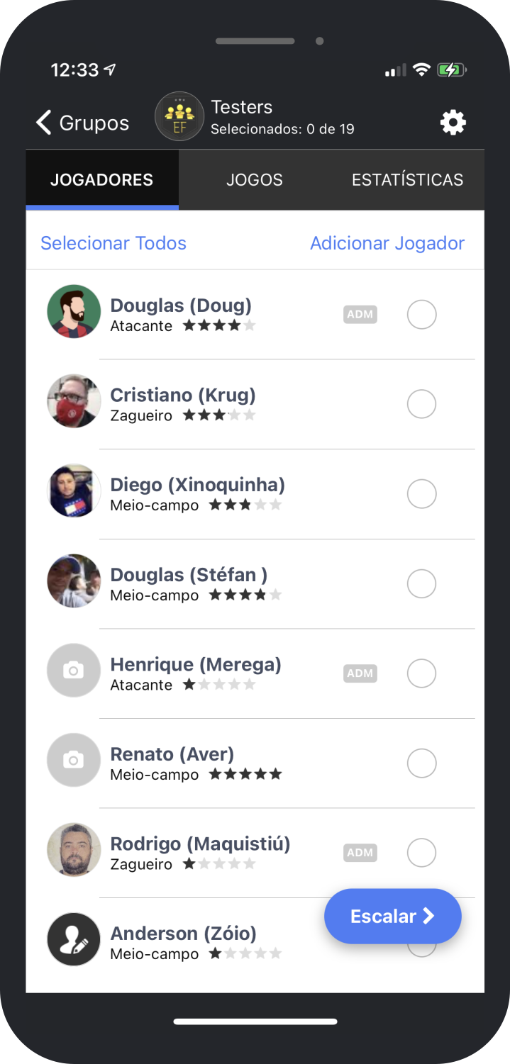 Tela do Escala Fácil para convidar jogadores