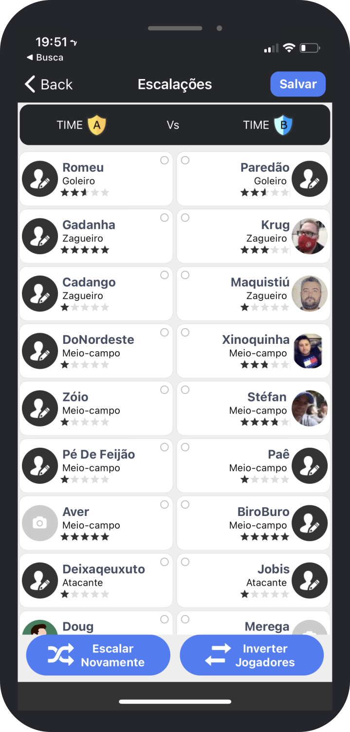 Tela do Escala Fácil para escalar times